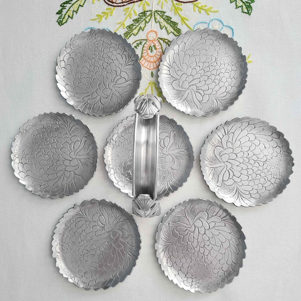 CONTINENTAL SILVER CO ~ VTG Coaster Set With Caddy ~ EUC